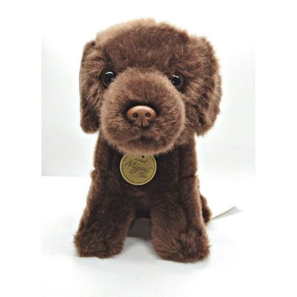 MIYONI TOTS CHOCOLATE LAB PLUSH PUPPY DOG AURORA 8" WITH NECK TAG BROWN TOY - Picture 1 of 5